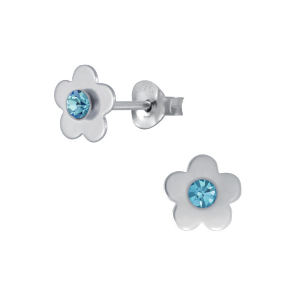 flower stud earrings with blue crystal center