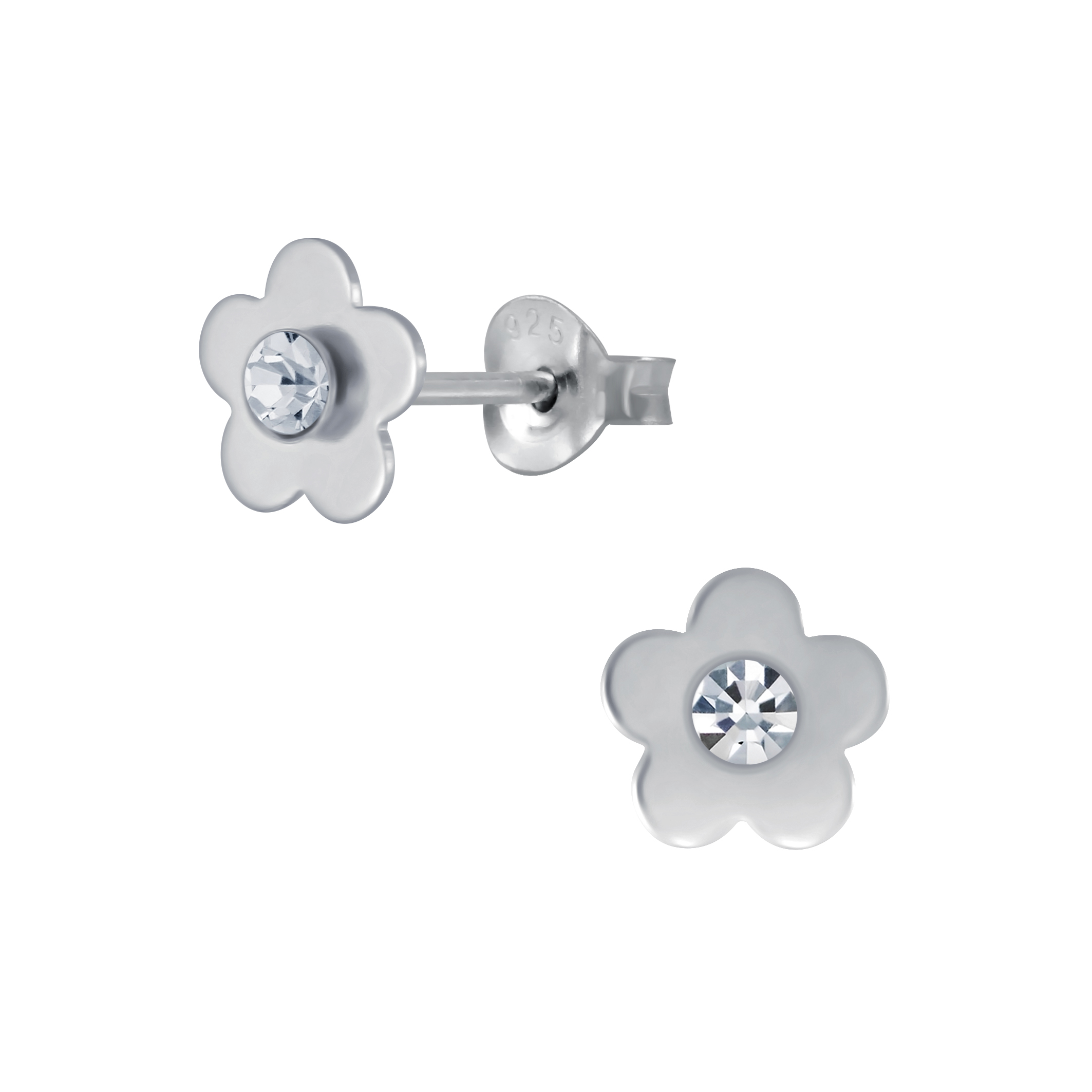clear crystal and sterling silver daisy post earrings