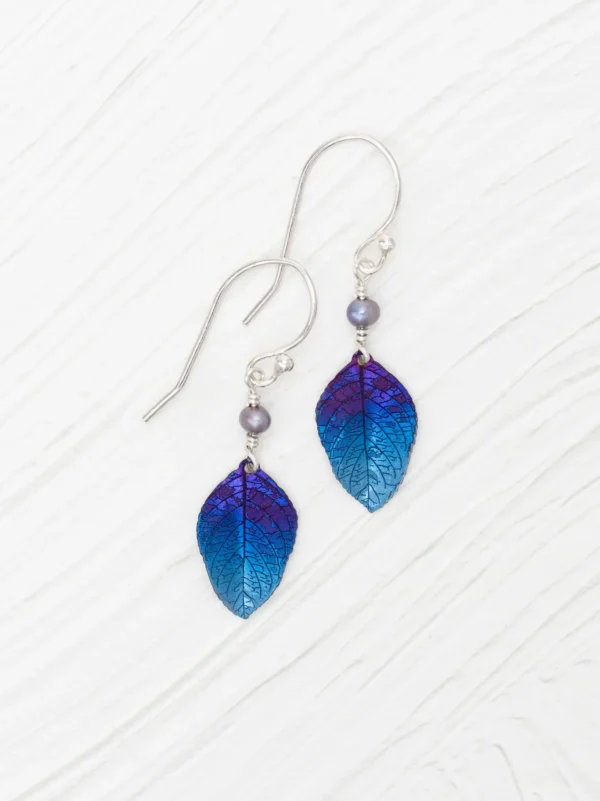 Navy elm leaf earrings by Holly Yashi