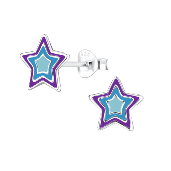 purple and blue star stud earrings