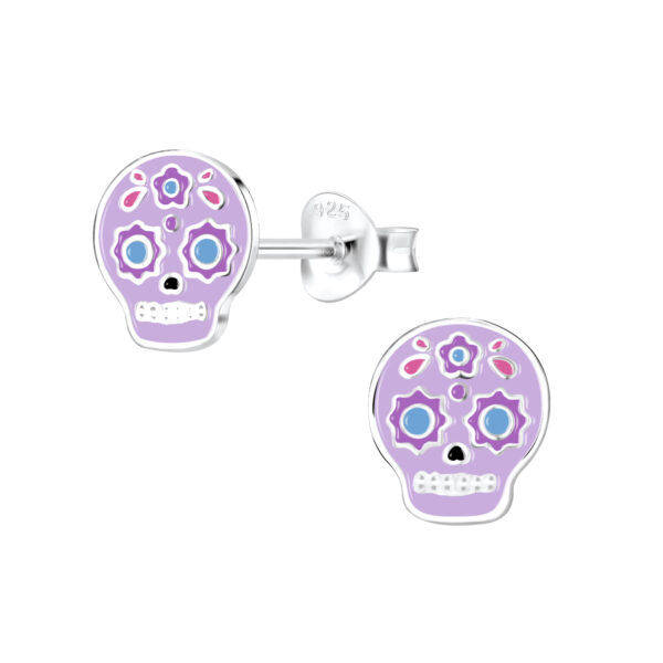 purple sugar skull post earrings