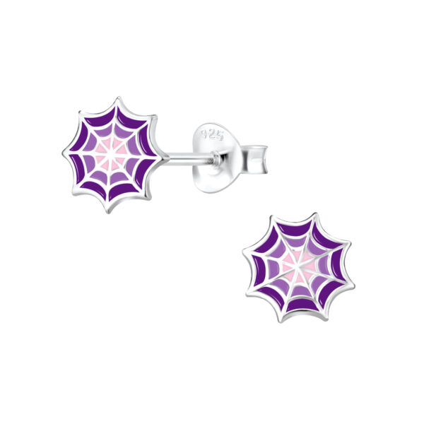 purple enamel and nickel-free sterling silver spiderweb post earrings