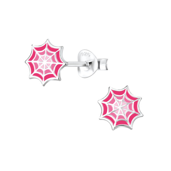 pink spiderweb stud earrings