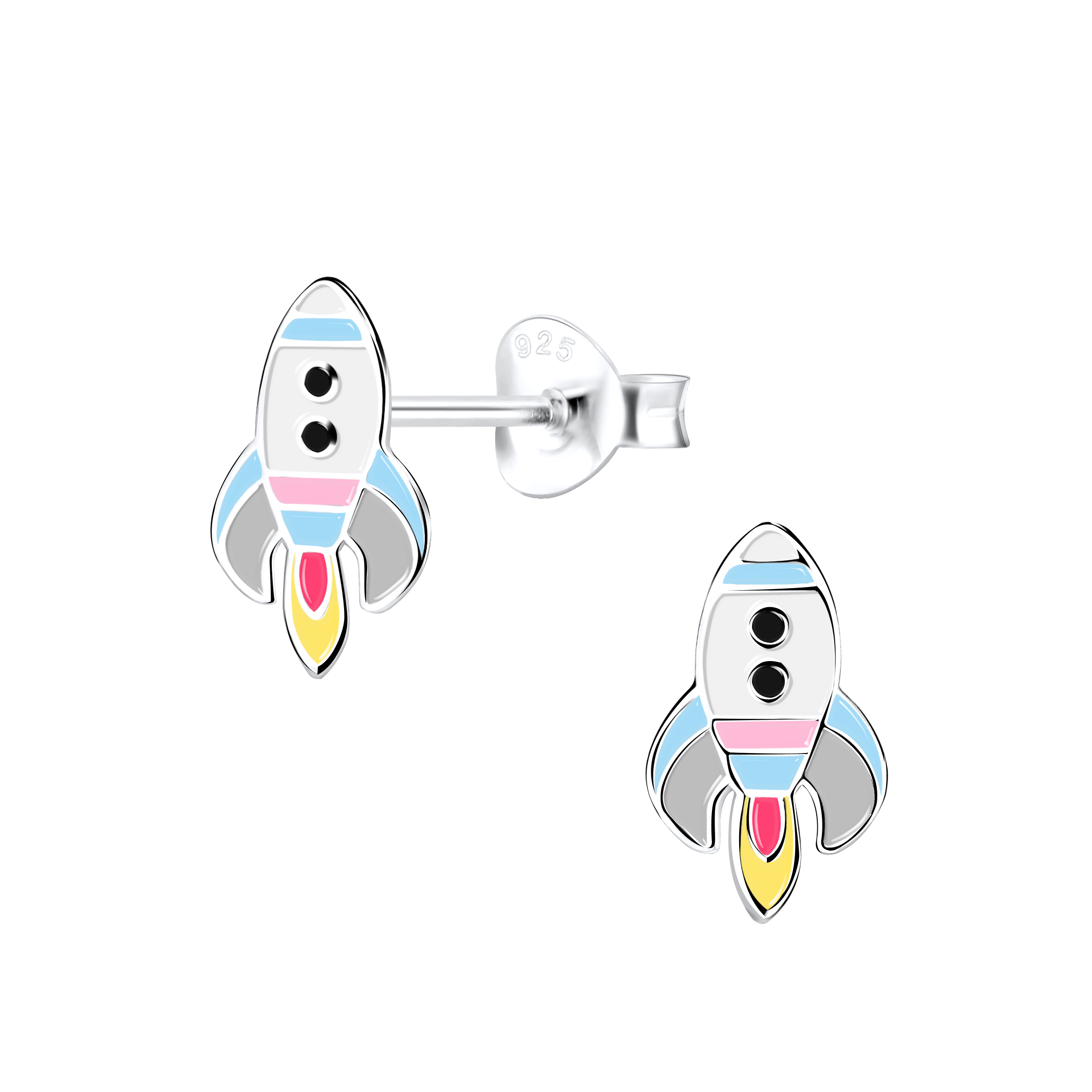 nickel-free sterling silver and colorful enamel rocket ship stud earrings