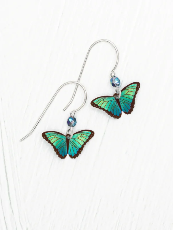 petite green butterfly earrings