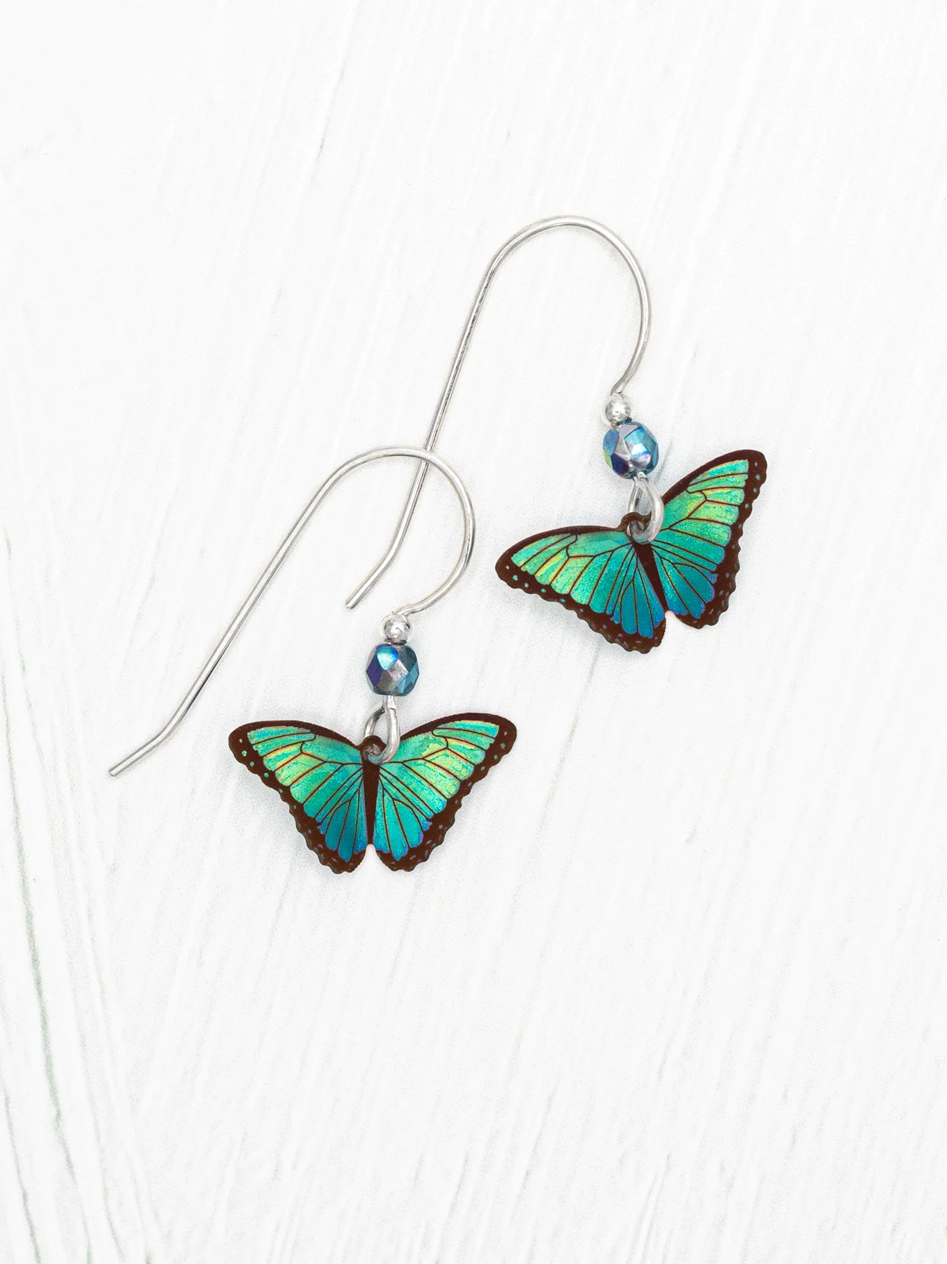 petite green butterfly earrings