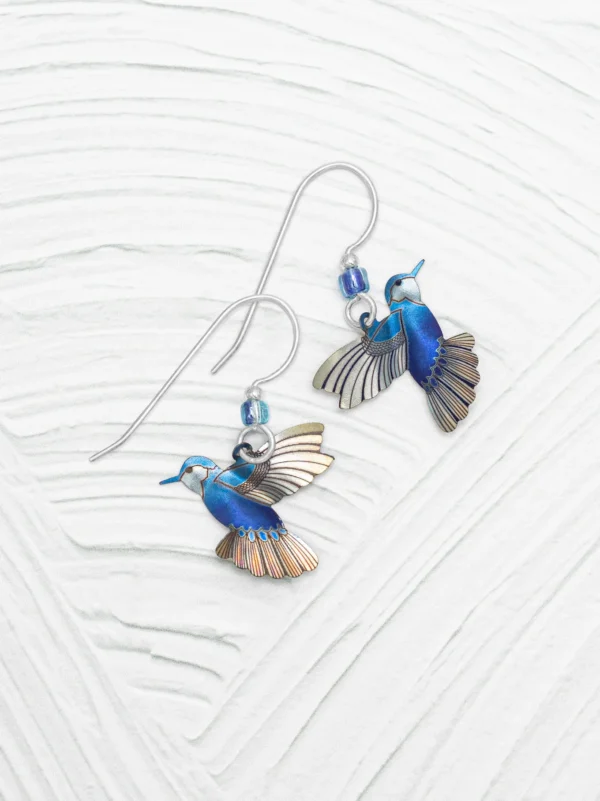 handmade blue hummingbird earrings by Holly Yashi