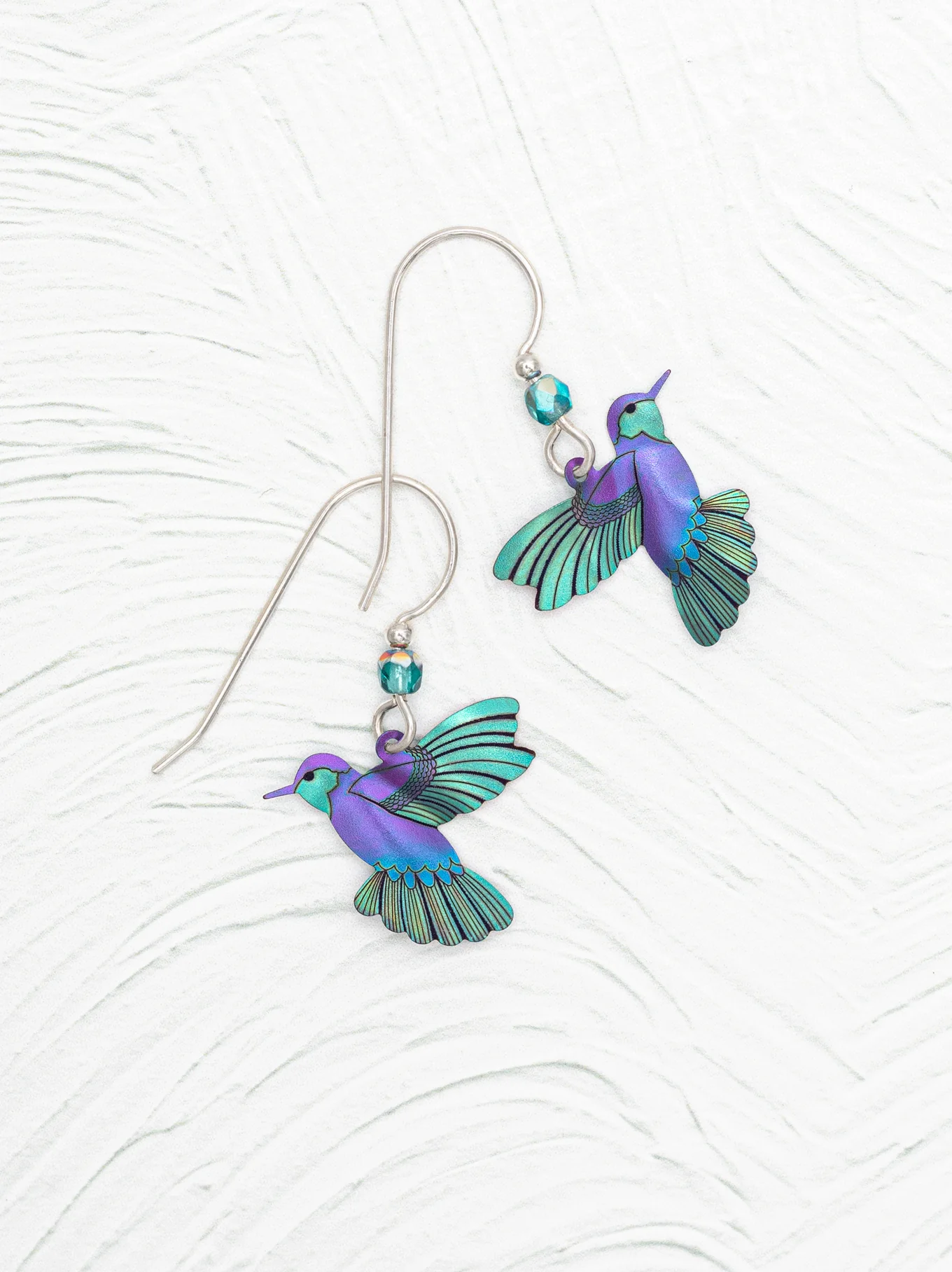 purple and teal hummingbird earrings