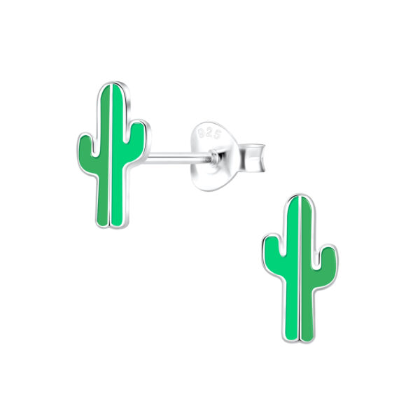 nickel-free sterling silver cactus stud earrings with green enamel