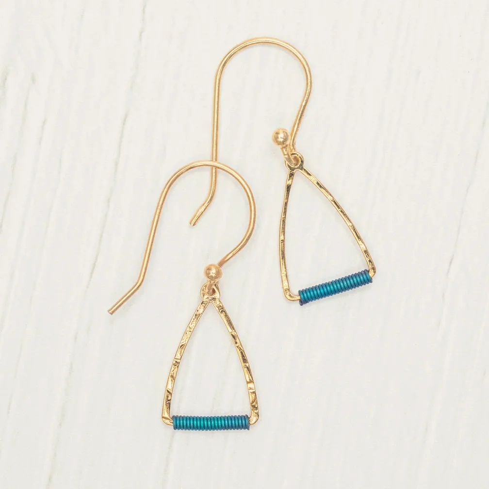 teal triangle earrings by Holly Yashi
