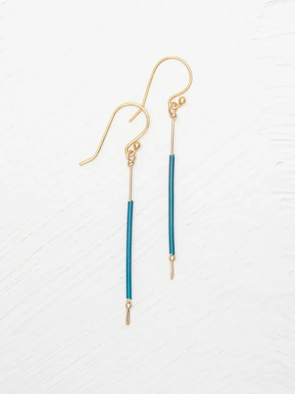 long teal stick earrings