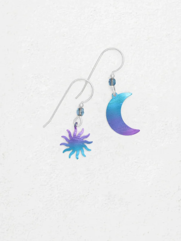 purple and blue sun and moon earrings