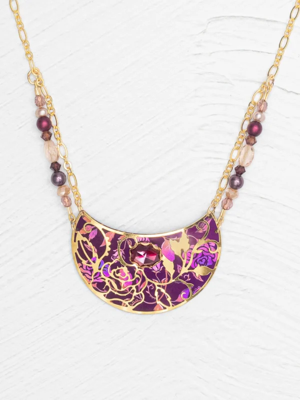 burgundy rose necklace close-up