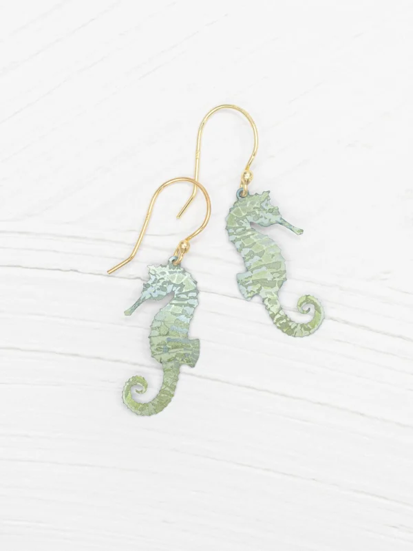 light green seahorse earrings by Holly Yashi