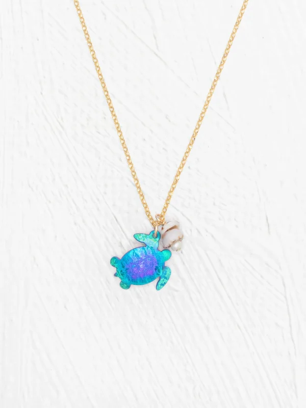 close-up of sea turtle necklace by Holly Yashi