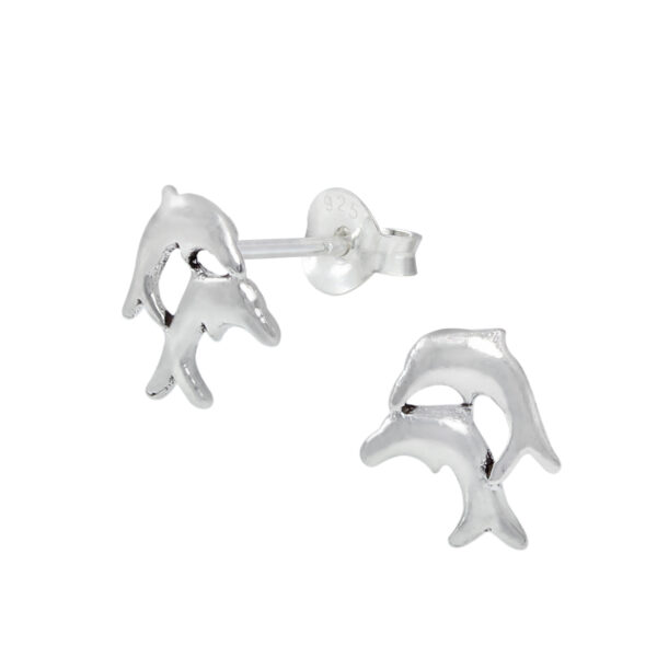 double dolphin sterling silver stud earrings