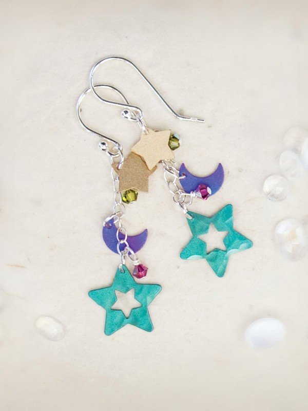 Moon and star earrings by artist Holly Yashi