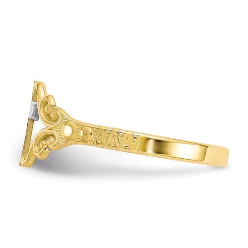 side view of 2-tone 10K gold cross ring