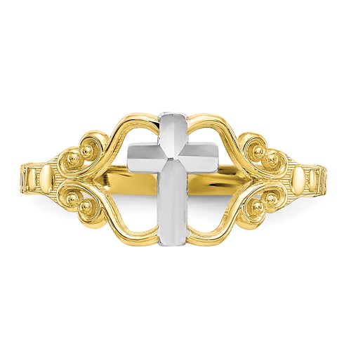 side view of 2-tone 10K gold cross ring