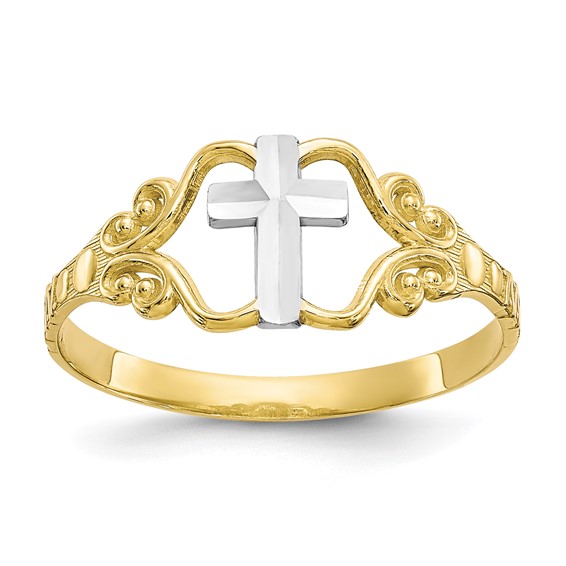 2-tone 10K gold cross ring