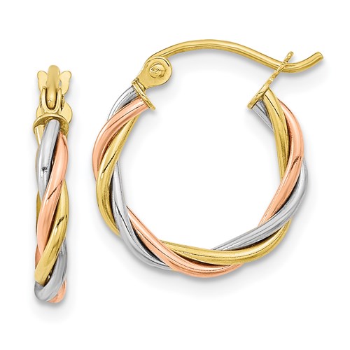 10K rose, yellow, and white gold petite hoop earrings