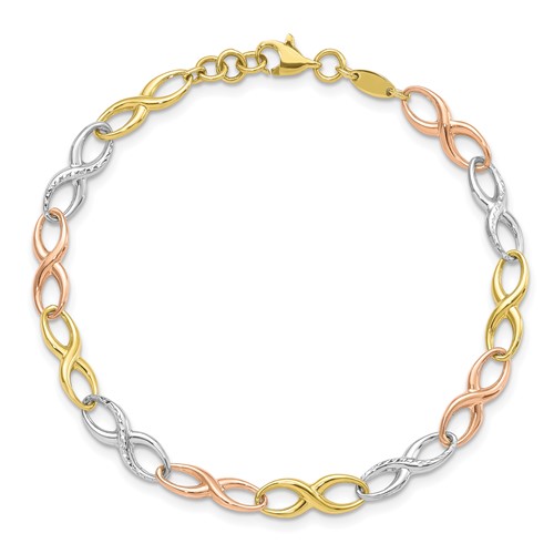 tri-color 10K gold infinity link bracelet