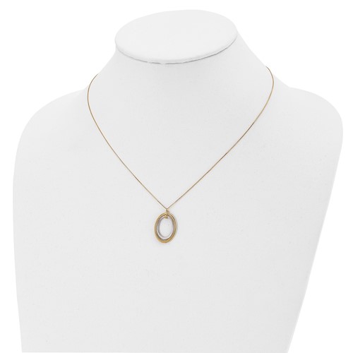 10K white and yellow gold oval necklace