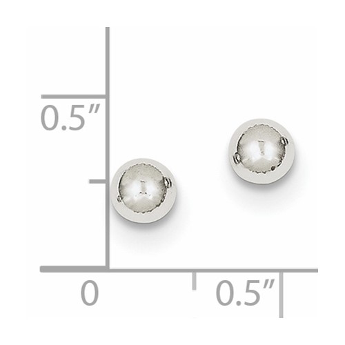 5 MM white gold ball stud earrings with ruler