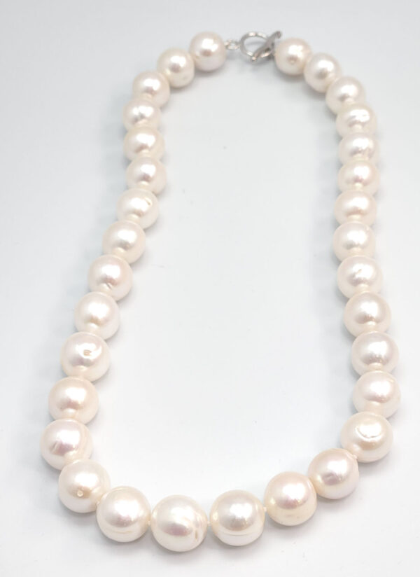 18 inch fresh water pearl necklace with large pearls measures 12.5 to 15 MM each pearl