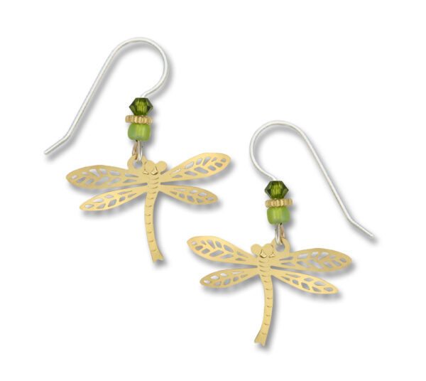 green and goldtone dragonfly earrings
