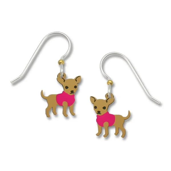 pink sweater chihuahua earrings