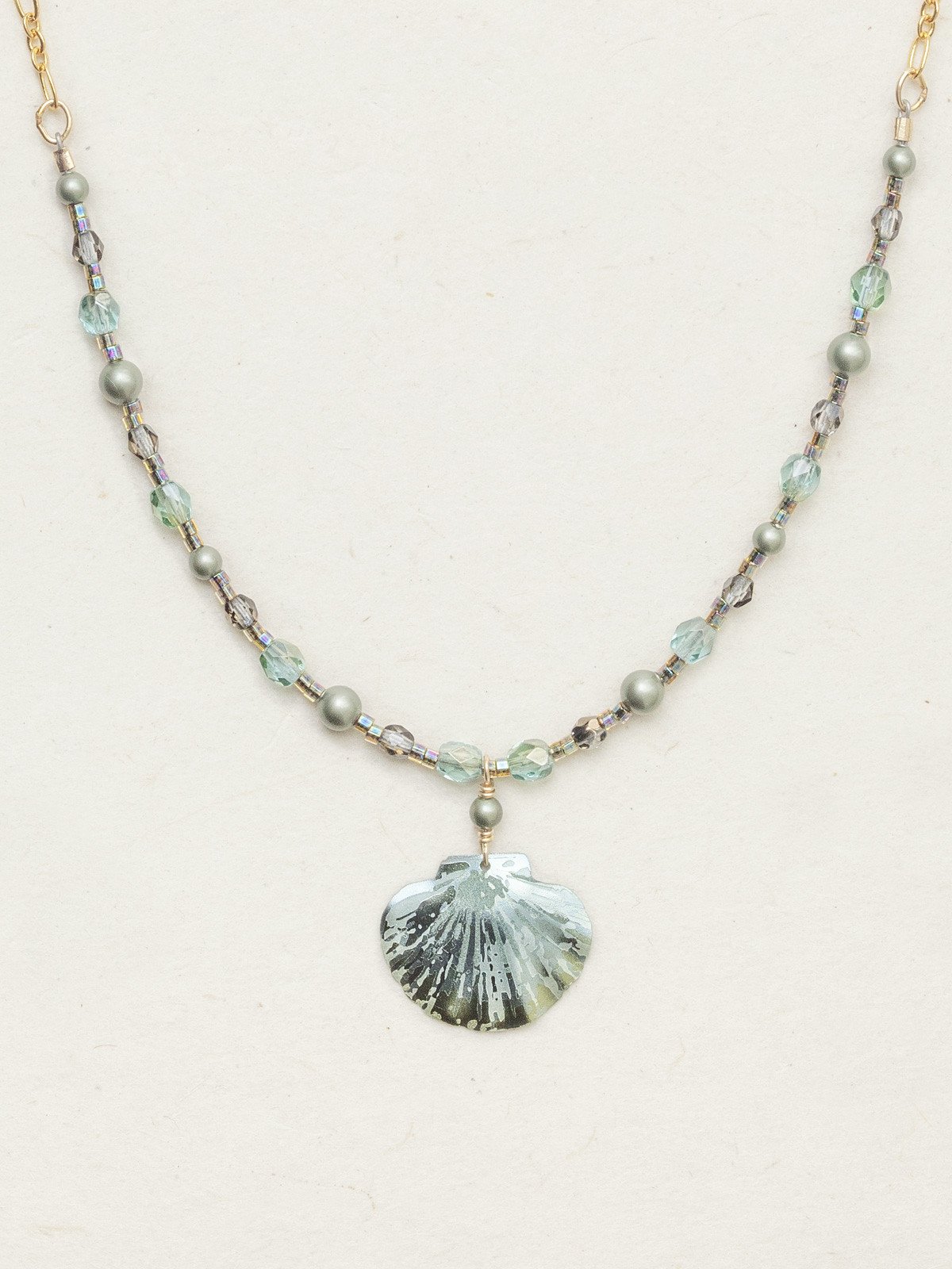 sage green Shelby sea shell necklace