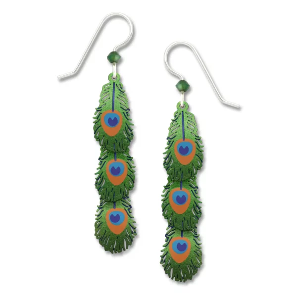 triple long peacock feather earrings