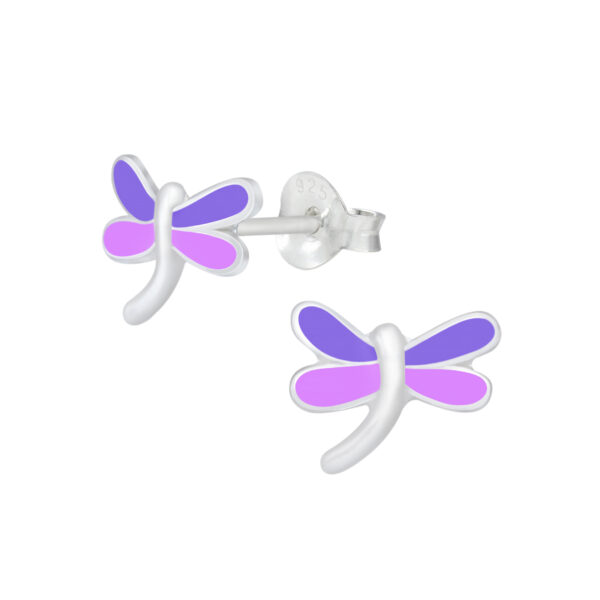 purple and pink dragonfly post earrings