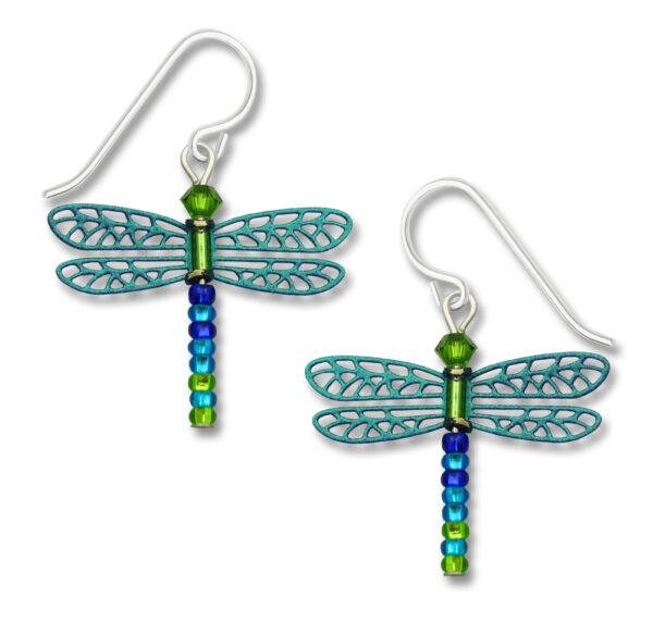 green and blue dragonfly beaded earrings