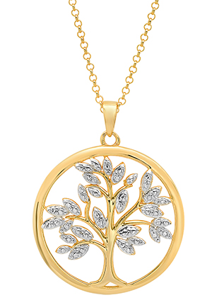 18K gold-plated sterling silver tree of life necklace with diamond accent