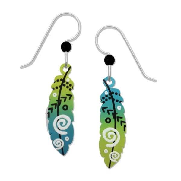 blue and green feather earrings