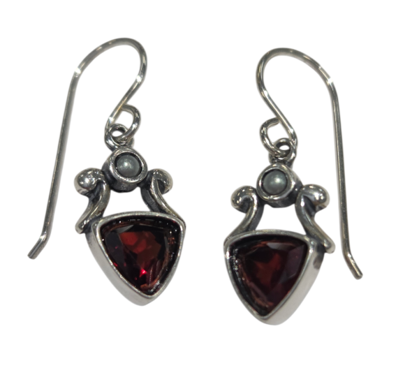 gray pearl and red garnet earrings