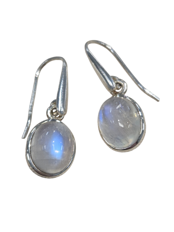 sterling silver and oval rainbow moonstone earrings