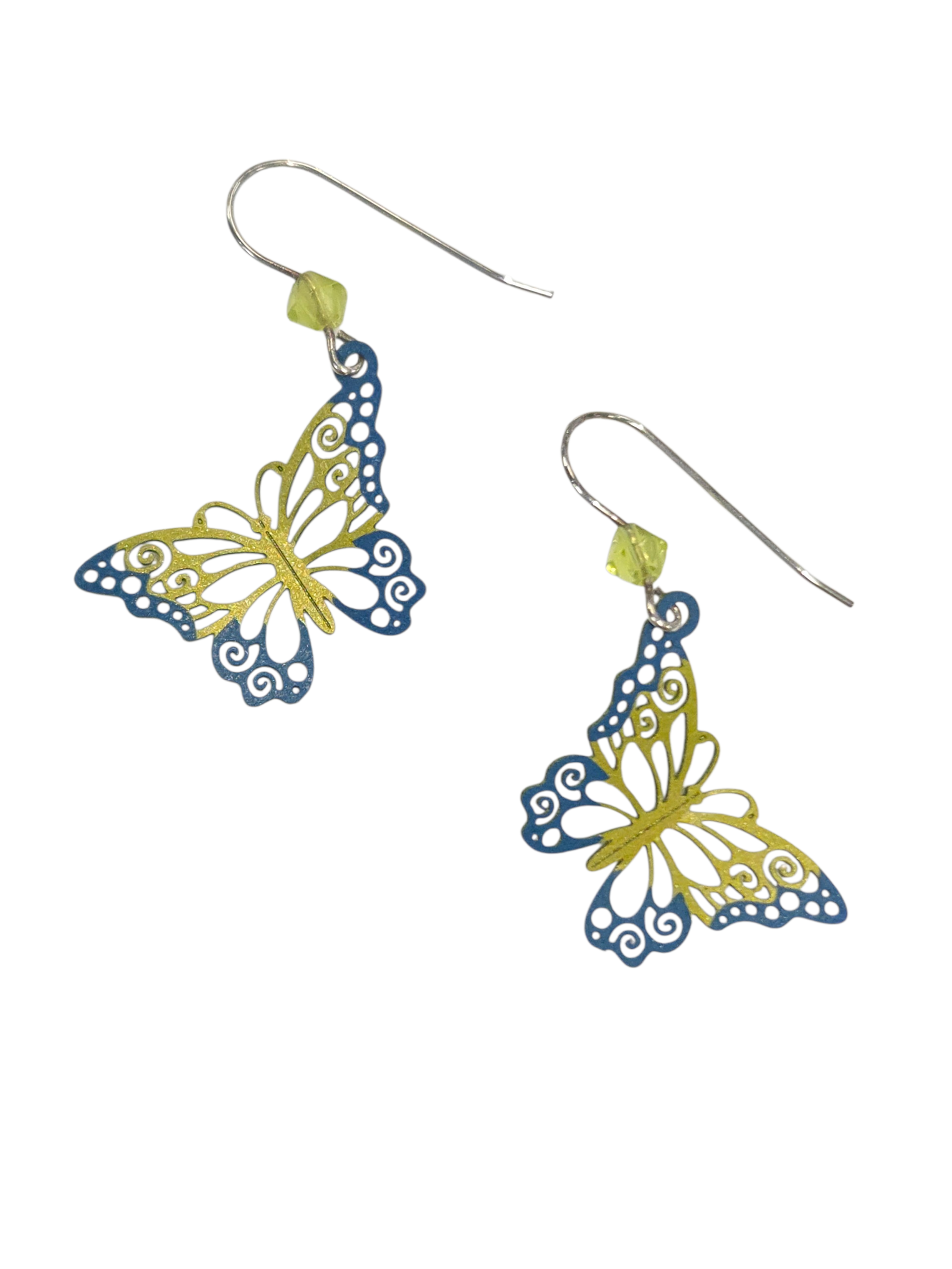 bright green and blue butterfly earrings