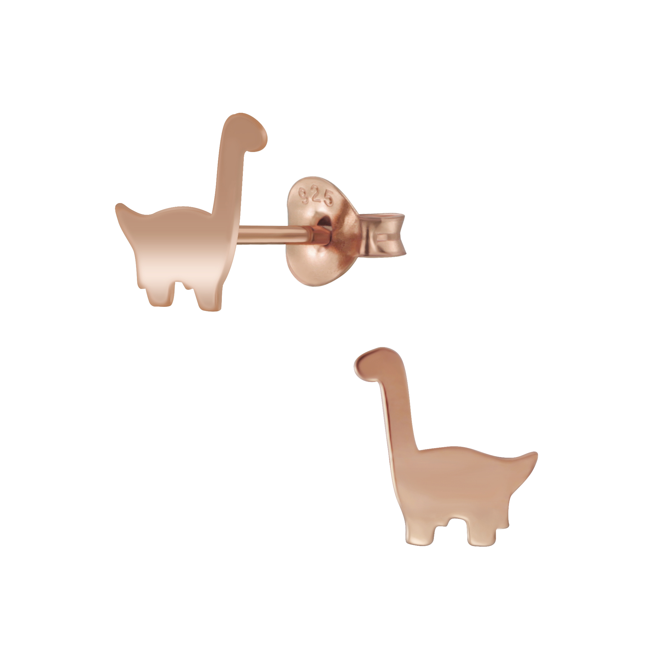 brontosaurus dinosaur rose gold-plated sterling silver stud earrings