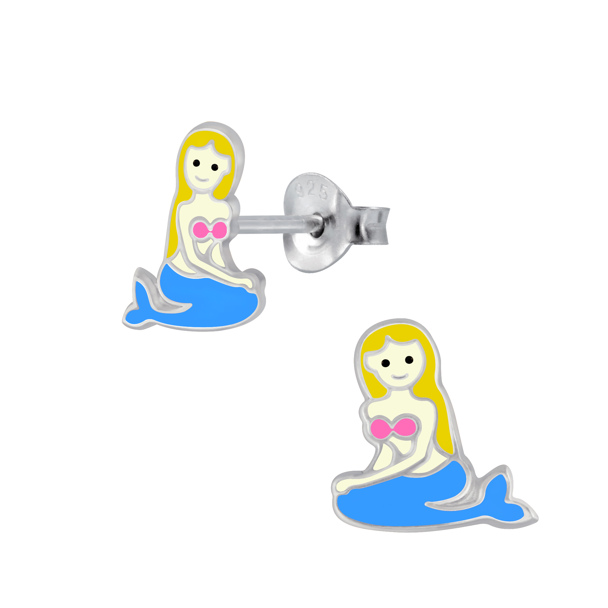 blonde mermaid sterling silver and colorful enamel post earrings