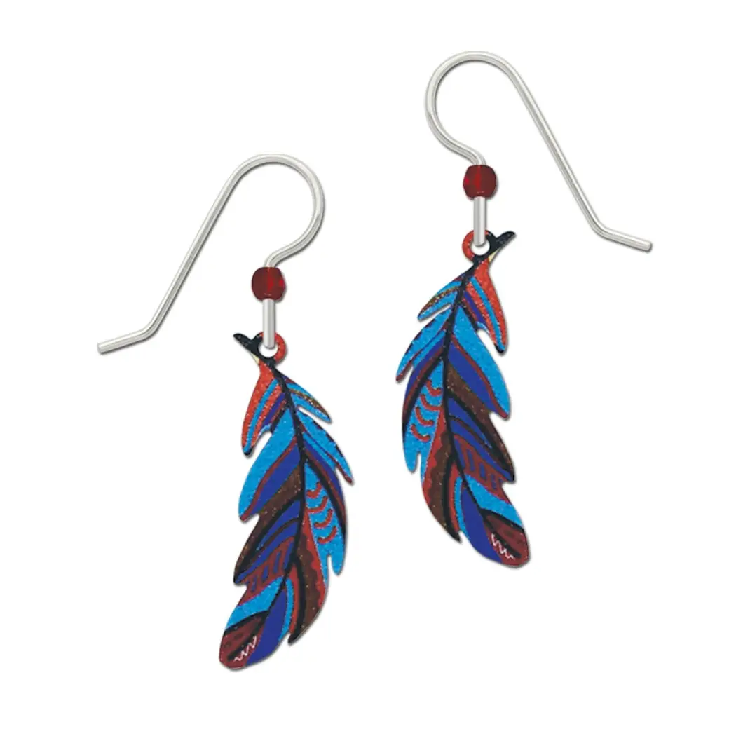 red and blue feather earrings
