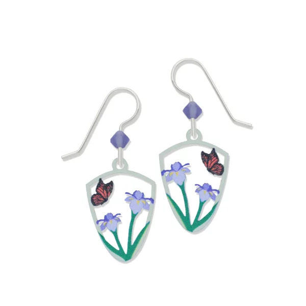 monarch butterfly and purple iris earrings