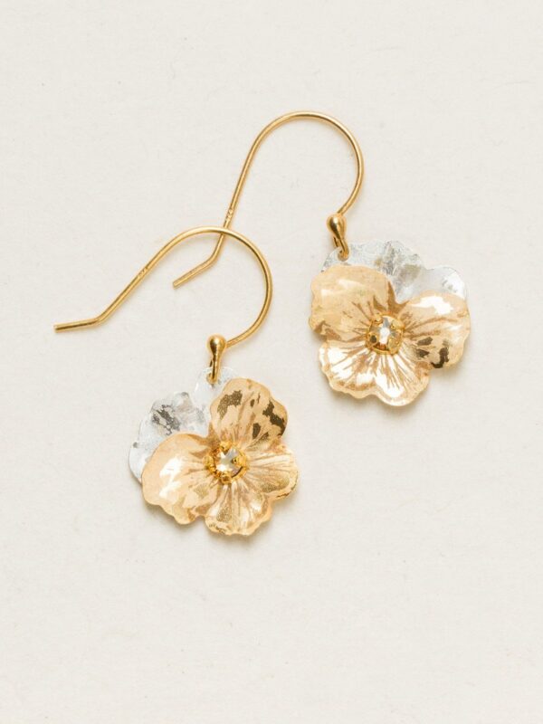 Garden pansy earrings in goldtone by jewelry desginer Holly Yashi
