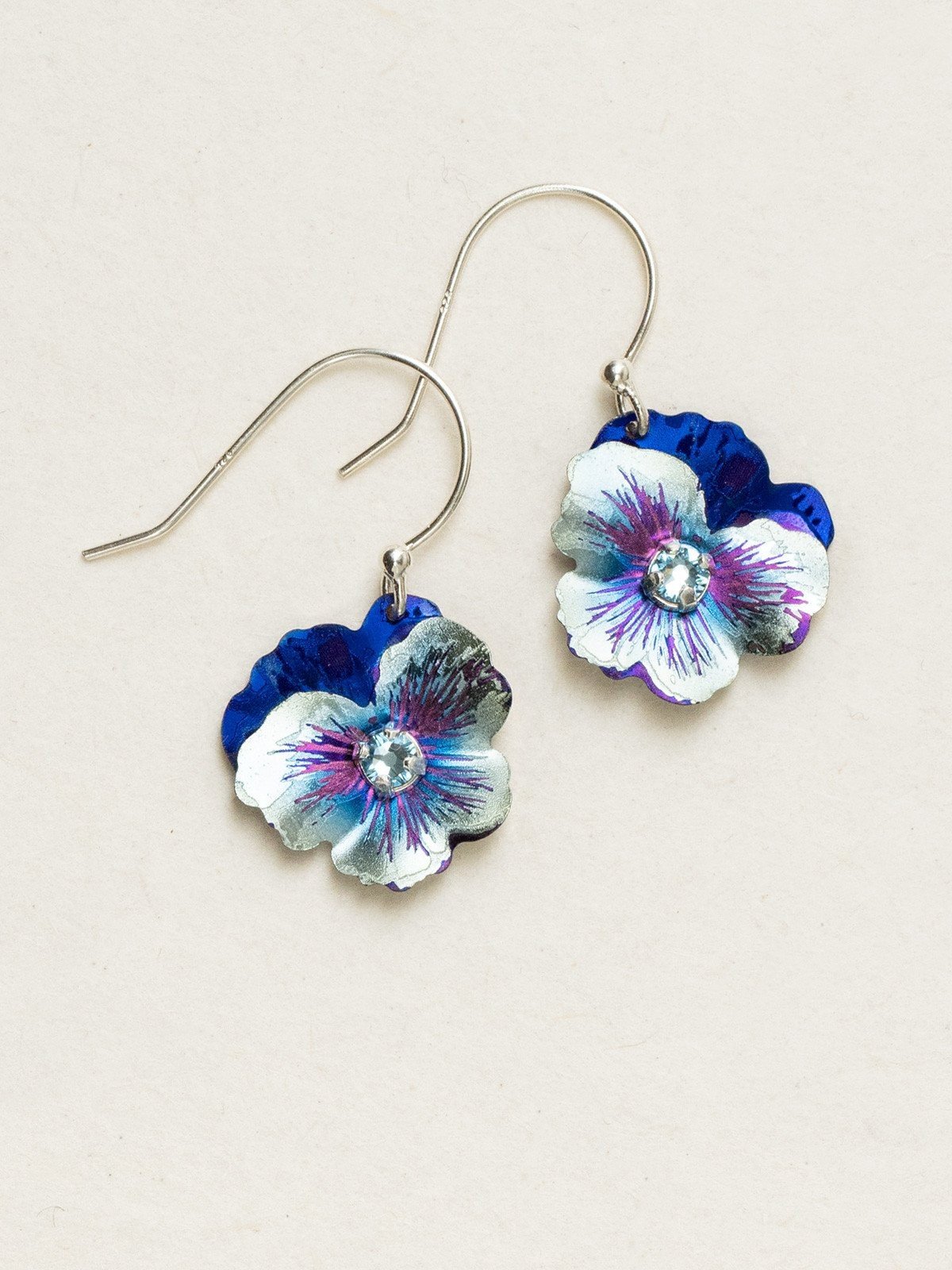 Blue pansy earrings by jewelry designer Holly Yashi