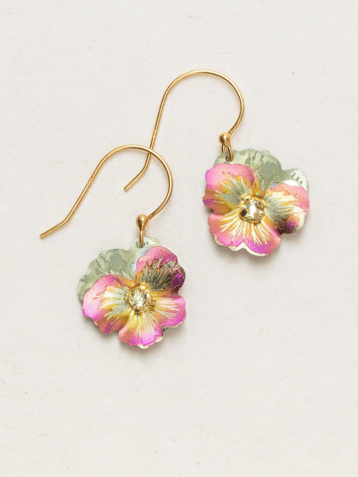 Pansy earrings by Holly Yashi in apricot color