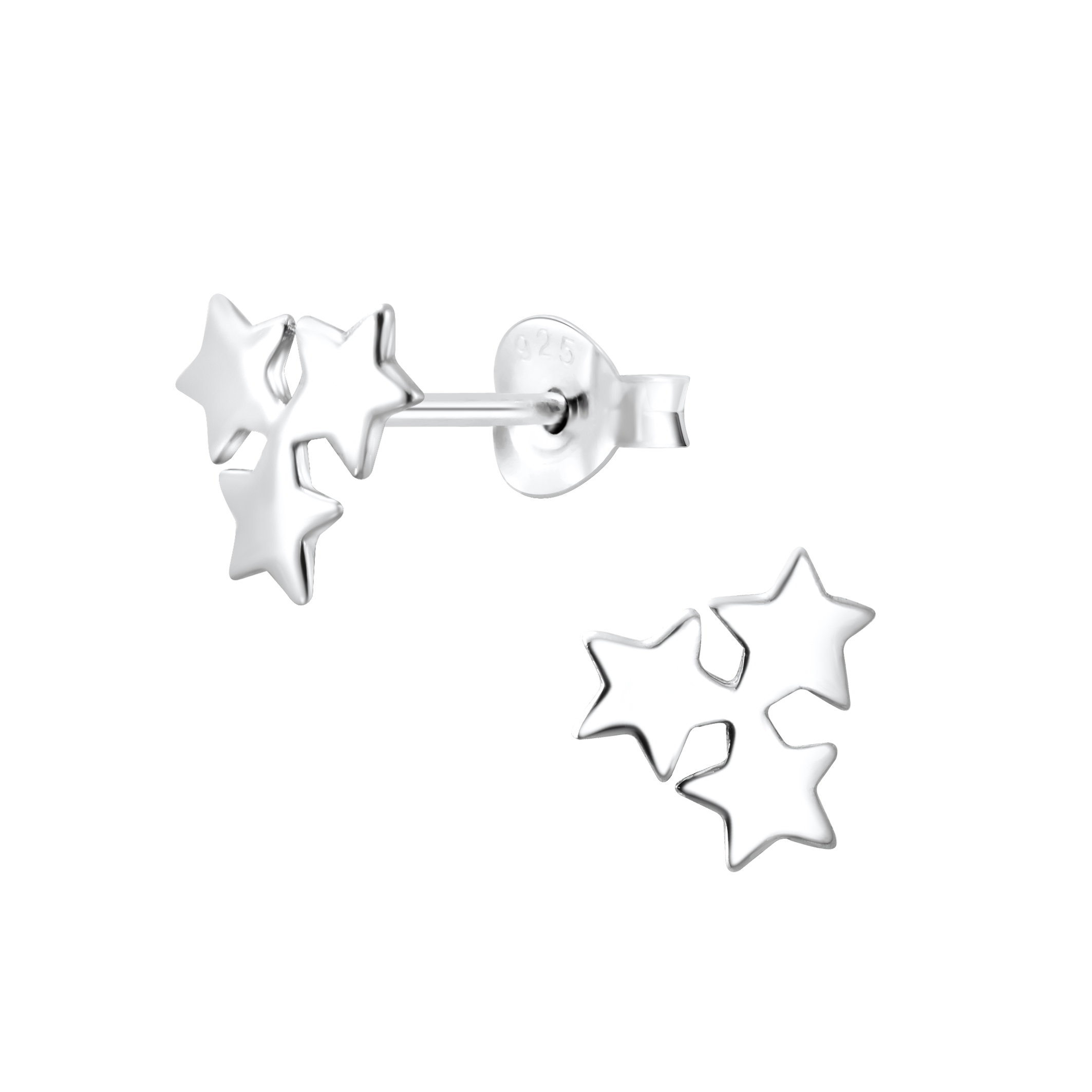 triple star sterling silver post earrings