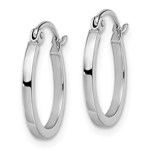 front view of 14K white gold hoop earrings