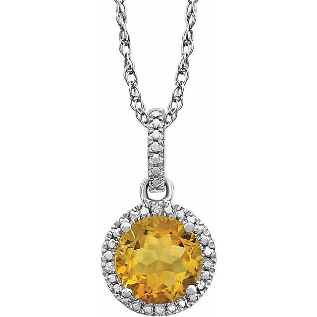 citrine, diamond, and sterling silver necklace